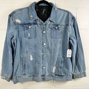 NWT Time and Tru Denim Distressed Womens Trucker Jean Jacket Plus 22 XXXL 3X